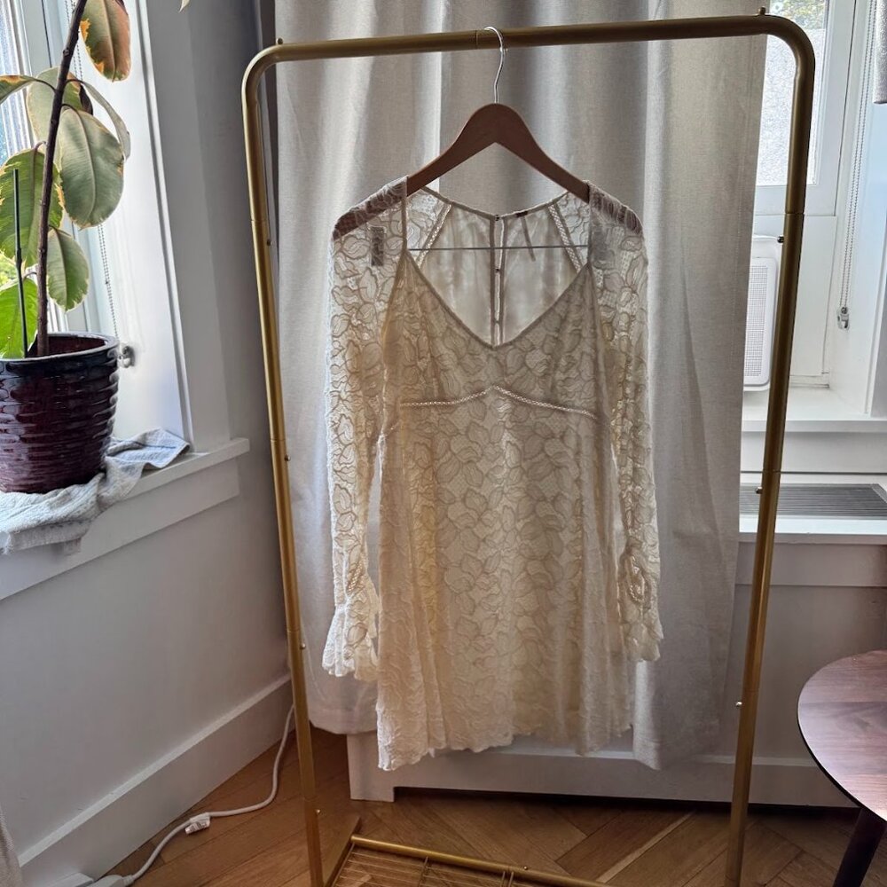 Free People Mini Crochet Dress with Long Sleeves Size M